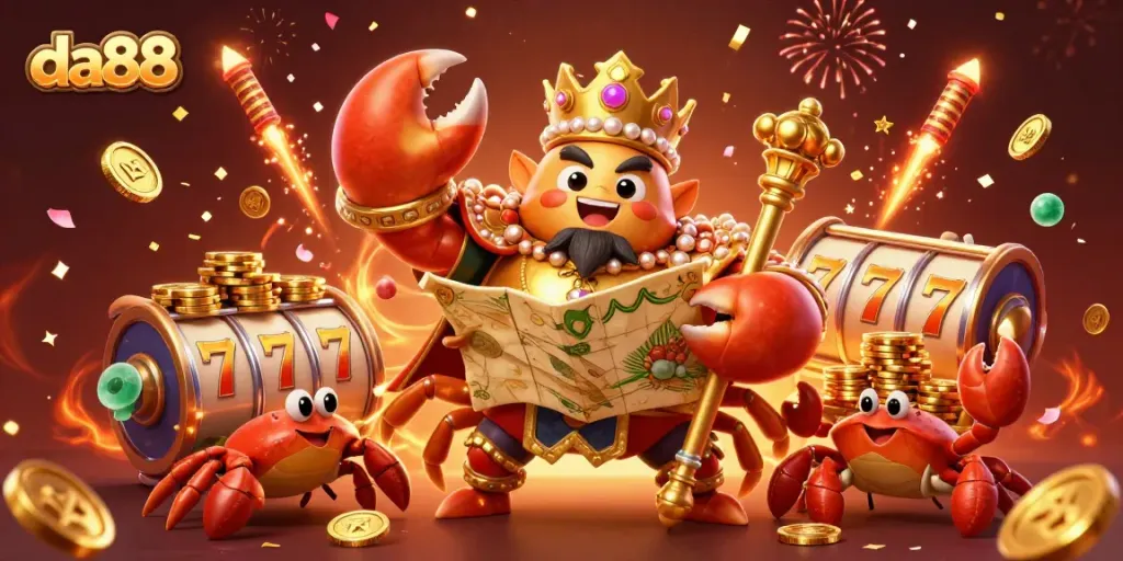 Play exciting games at da88 with golden crab emperor amidst dynamic casino elements.