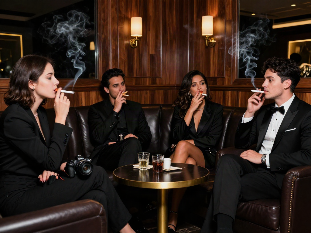 Stylish individuals enjoying ROKOK88 in an elegant lounge setting.