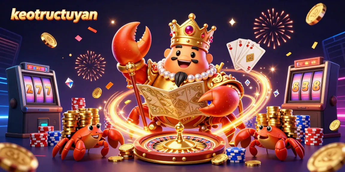 Experience the excitement of keotructuyen with a golden crab emperor presiding over an opulent casino scene