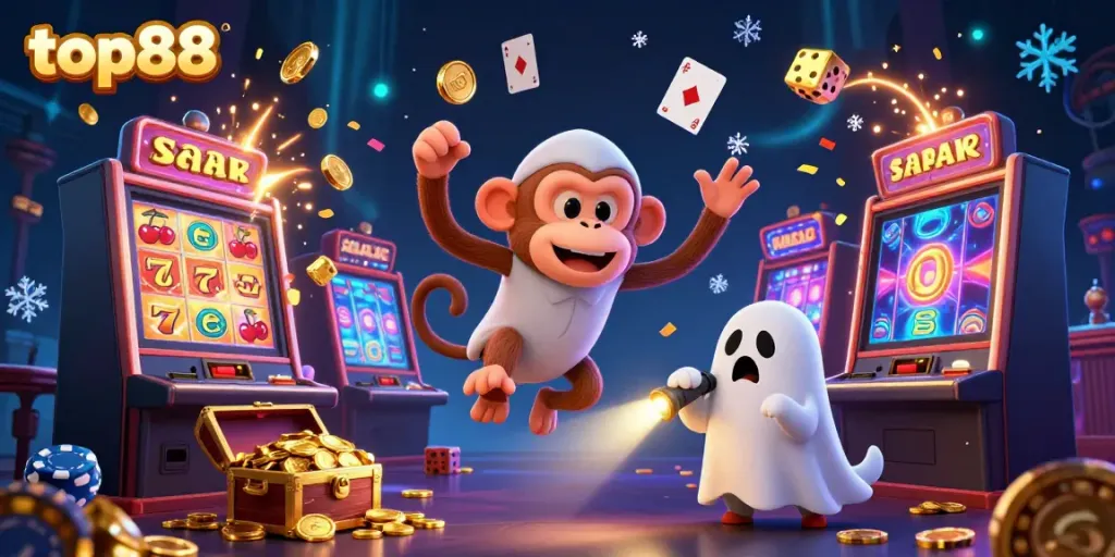 Experience the thrilling world of top88, where a poltergeist monkey juggles golden casino treasures.
